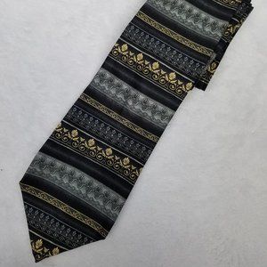 Roundtree Yorke Black Gold Silver Stripes Silk